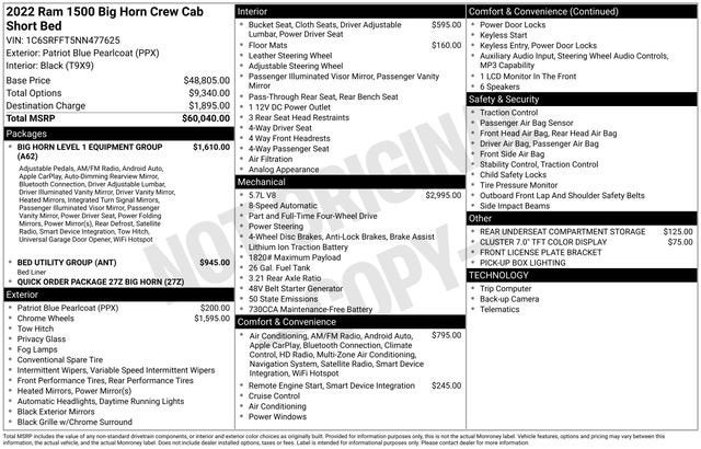 2022 RAM 1500 Big Horn Crew Cab 4x4 5'7" Box